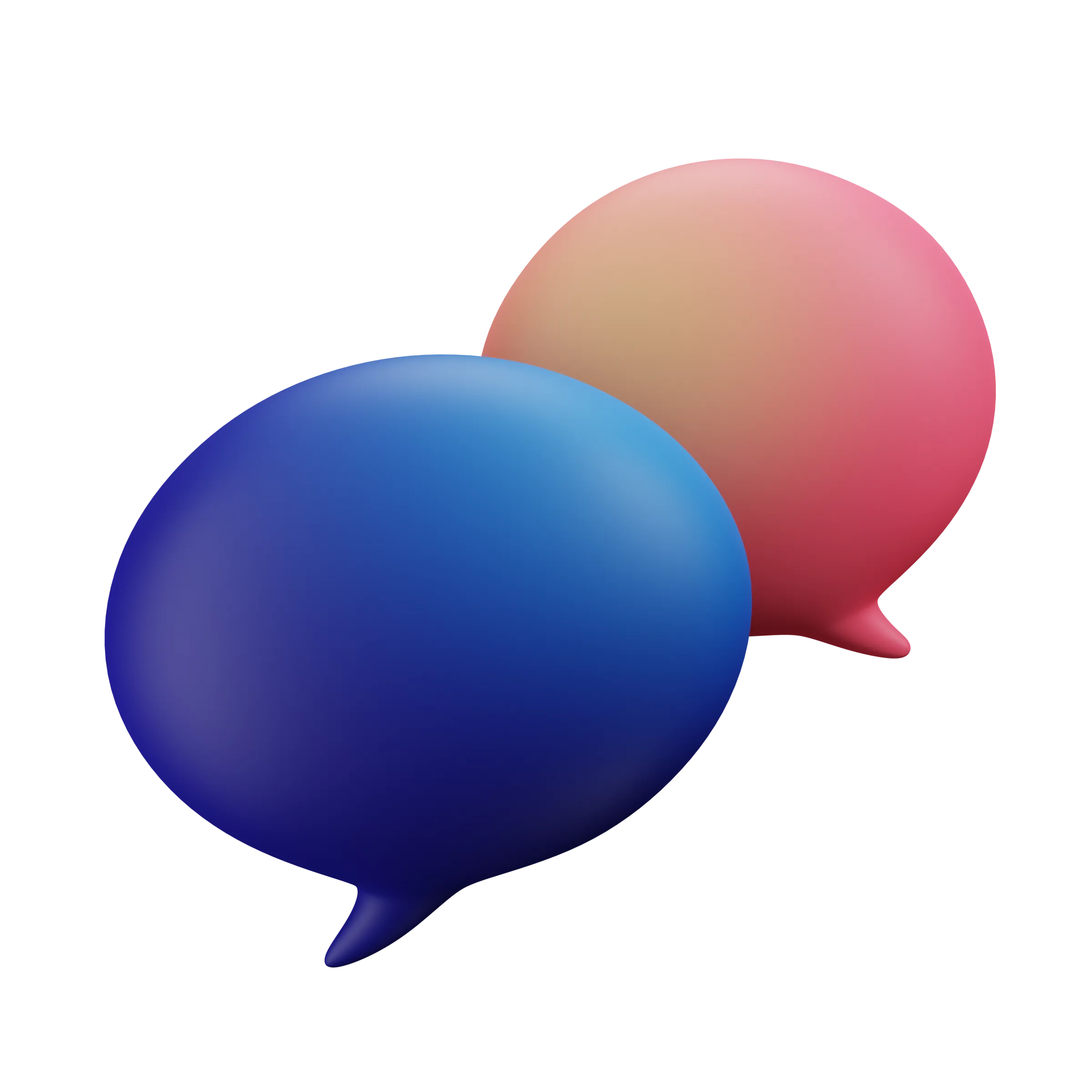 Two 3D overlaid dialogue bubbles in blue and pink